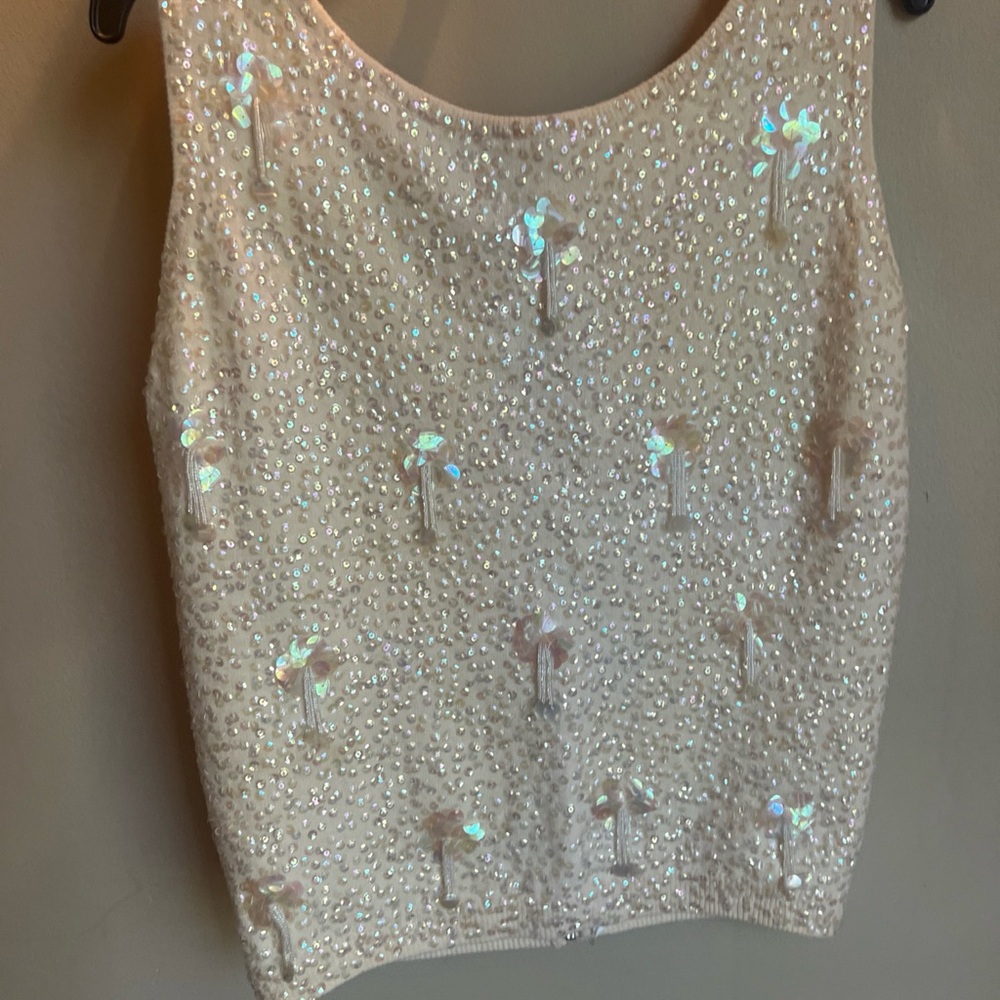 Elegant White Sequin Tank Top